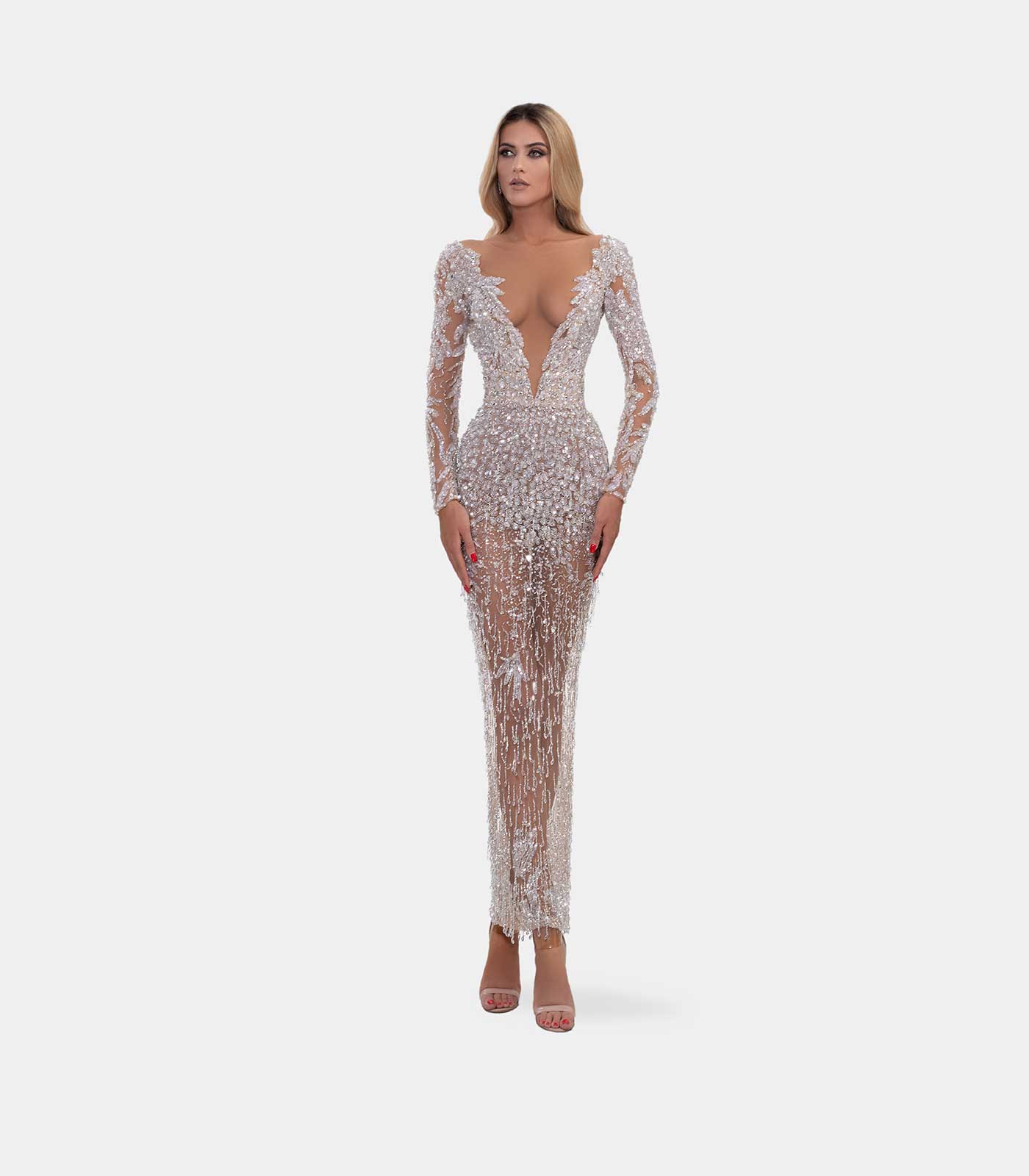 Mid-length white-silver dress (US Edition) – ALBINA DYLA