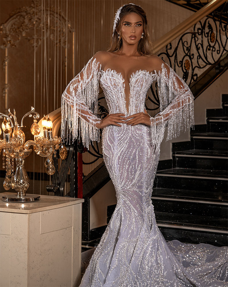 Mermaid Tassel Sleeve Gown – ALBINA DYLA