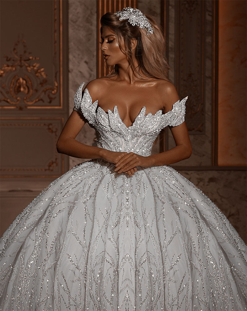 Divinity Bridal ALTHENA Floral Lace Corset Off Shoulder Ball Gown Wedd