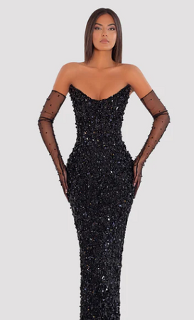 Beads & Feather Long Dress