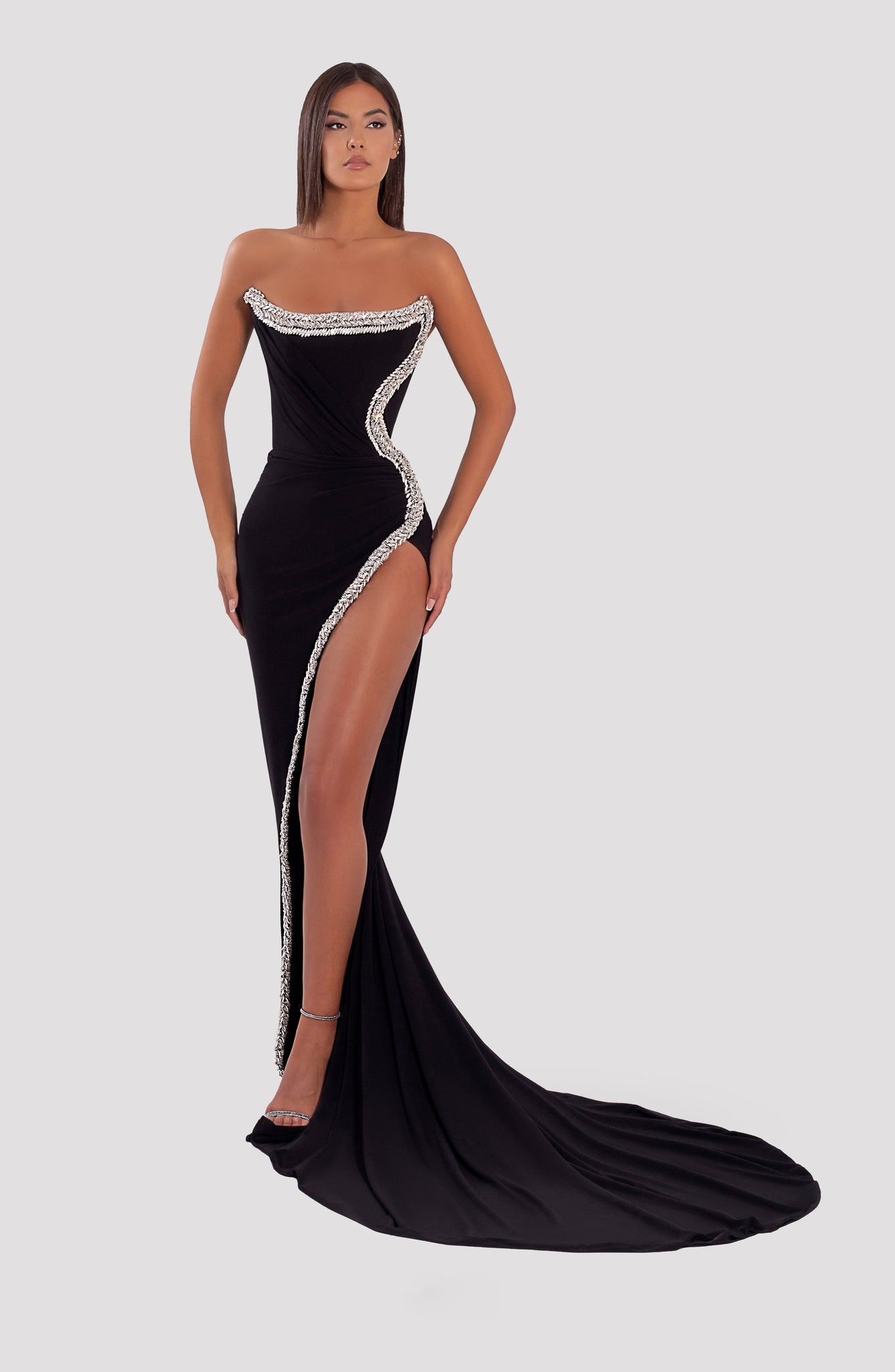 corset long dress for women Zapaka Women Ivory Flower Embroidered Long Corset Prom Dress with Slit Spaghetti Straps Party Dress, Ivory / US22W