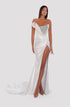 White Stretch Long Dress With Crystals