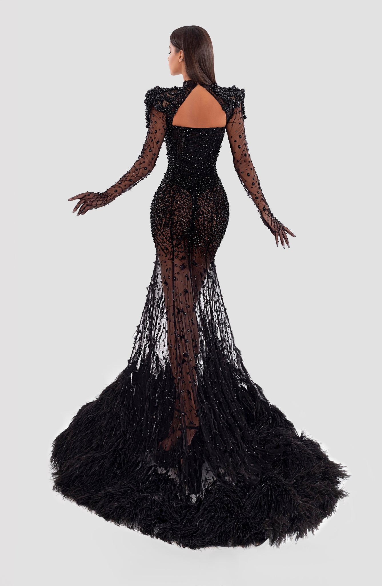 Dina Melwani crystal embellished long-sleeved dress - Black