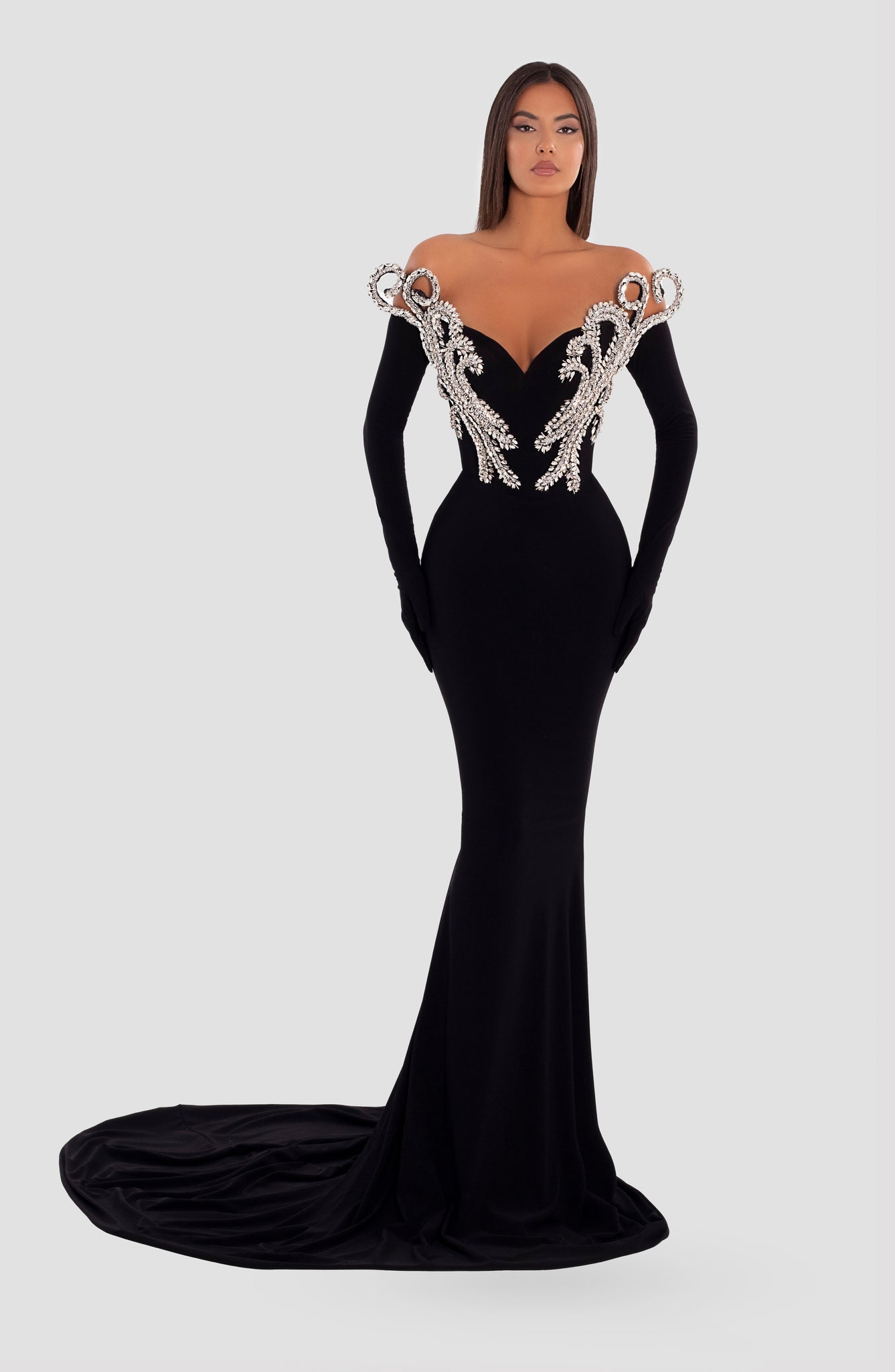 elegant black evening dresses Dress Column Satin A-line Strapless Beading Plea the skirt is stretch jersey * Back zipper closure * Adjustable straps * Fitted bodice * Stretch * Lace V neck Elegant Black Evening Dresses 2020